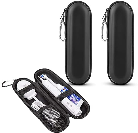 CHENKEE 2 Stück Elektrische Zahnbürsten Etui,Reiseetui Elektrische Zahnbürste für Oral-B Zahnbürste Etui Tragbare Hartschalen Reise-etui für Bürstenköpfe & Zubehör (Schwarz)