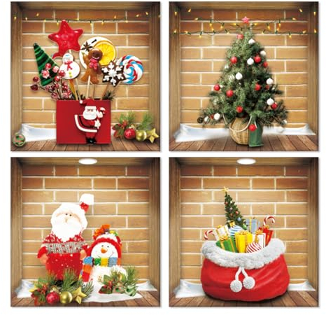 KARINE 3D Finestra Porta Decorazione Natalizia,Adesivi da Parete Natale per Soggiorno,3D Adesivi Babbo Natale,Adesivi Renna Natale,Rimovibile Adesivi Murali Natalizie per Camera da Letto Bambini Decor
