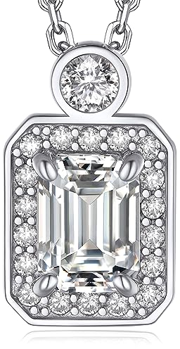 MomentWish Halskette Damen Viereckig, 1 Karat Moissanite Diamant Kette Silber 925 mit Diamant Halo Anhänger mit Geschenkbox für Frauen Freundin