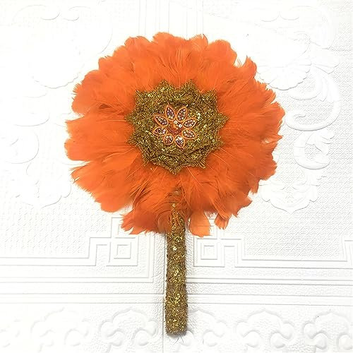 Folding Fan 1pcs Small Size African Goose Feather Hand Fan for Dance Mariage Wedding Decoration Hand Fan Blue Nigerian Feathers Fan Handmade Decorative Accessories ( Color : 6 , Size : Small size 44x3