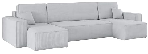 Kaiser Möbel, Ecksofa mit schlaffunktion, mit Bettkasten, Schlafsofa Best, Designer U-Form Sofa, Modern Design Couch, Polsterecke, Freistehend -Dicker Cord, Grau