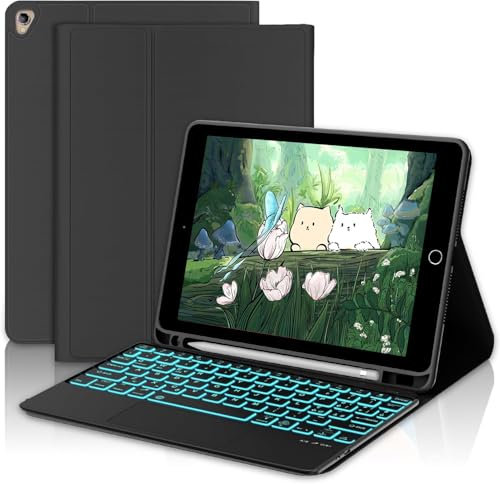 FOGARI Custodia con Retroilluminato Tastiera Italiana per iPad 9a/8a/7a Generazione 10.2, Tastiera Portatile Bluetooth Magnetica Staccabile, Con per Trackpad, Compatibile con iPad 10.2 2021, Nero
