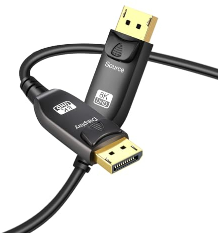 Angusplay Cable DisplayPort a DisplayPort de fibra óptica 8K 1.4 20m, Ultra HD 8K a 60 Hz, 4K a 144 Hz, cable de fibra óptica de alta velocidad de 32,4 Gbit/s largo DP 1.4 1.2 para HDCP 3D Gaming y