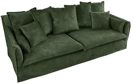 Riess Ambiente Großes 3er Sofa Heaven 200cm dunkelgrün Samt waschbarer Bezug Hussensofa Couch, Ecksofa, Eckcouch, Samtsofa