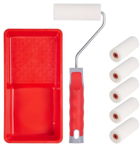 FOLTAPE Schaumwalze Moltopren 10cm, 6er-Set Lackierwalze für Ölfarben, Lackrolle für Holz & Metall, Dauerhaft durch Thermofusion, Ergonomischer 2K Griff, inkl. Farbwanne