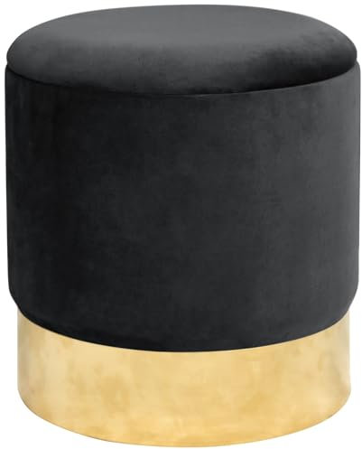 AKORD Sitzhocker GOLDEN aus Velours mit Ablage 39 cm | | Pouffe | Fußhocker | Ablage für kleine Gegenstände | Velours Gepolstert | Gesteppter Pouf | B39 x H40 x T | Gewicht 5,70 kg | Schwarz/Schwarz