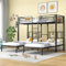 Moimhear Dreierbett 90x200cm x 3, Dreifaches Etagenbett mit Leiter für Kinder und Jugendliche, Eisenbett mit Fallschutzgitter und Tisch (Schwarz)