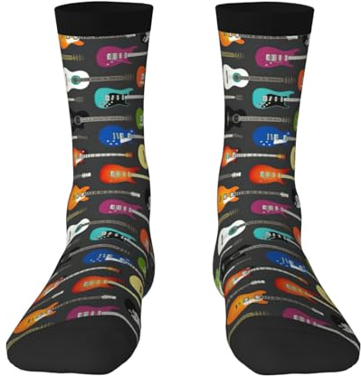 Akustik- und Gitarren-Druck Socken für Damen und Mädchen - Lustige, Niedliche Socken für Erwachsene, Urlaub, Neujahr, Weihnachten - 2 Schwarz, 1, Einheitsgröße