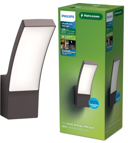 PHILIPS Outdoor Ultra-Efficient Splay Wandleuchte 3,8W, 2700 Kelvin, IP44 wetterfest, anthrazit, 160 mm