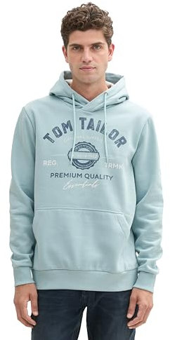 TOM TAILOR Herren Hoodie Sweatshirt mit Logo-Print, 30463 - Dusty Mint Blue, L