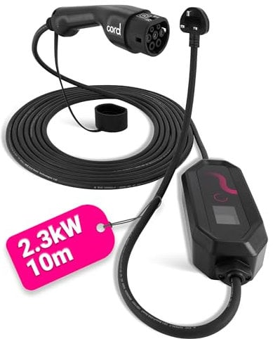 Cord Type 2 Portable EV Charger, 10 Metre, 230V 6A-8A-10A Max 2.3kW - Carry and Storage Bag Included, Black