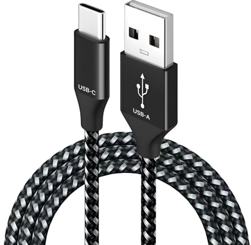 MMOBIEL Cable USB-C (1m) Trenzado Nylon USB-A a Type-C Cable 18W 480Mbps - Compatible con iPhone 16 15, iPad, MacBook, Samsung Galaxy S25 S24 S23 S22 S21, Tabletas, Portátiles, etc. - Blanco/Negro