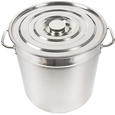 Areao Pentola in acciaio inox da 50 litri, con coperchio tascabile, grande capienza, pentola isolata multifunzione con coperchio a scomparsa, adatta per buffet, 50-Liter-Edelstahl-Kochtopf