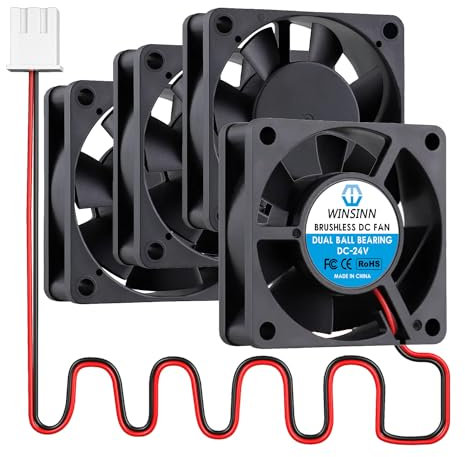 WINSINN DC 60mm Fan 24V 6020 Dual Ball Bearing Brushless Cooling 60x20mm 2PIN (Pack of 4Pcs)