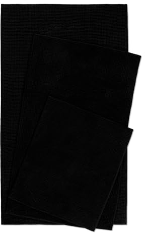 Moderner Chenille Badteppich von WECONhome Basics - rutschfest, Waschbar, Saugfähig - Stilvoll für jedes Badezimmer – Balu (50 x 60 cm, schwarz)