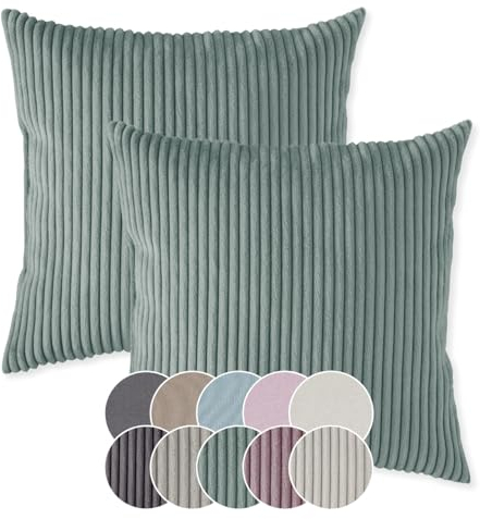 sleepling 4er Set 40 x 40 cm, Kord Sofakissen mit Füllung und Bezug, Zierkissen aus robustem Polsterstoff, Dekokissen, Kopfkissen, Kissen für Couch, türkis