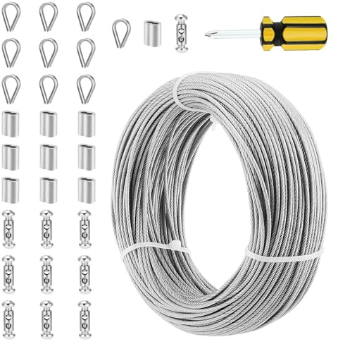 SYUTBOU Drahtseil 2mm, 70m Stahlseil Ummantelt, 304 Edelstahl Rankhilfe Drahtseil mit Aluminiumhülsen und Drahtseil Kauschen, Edelstahldraht Spannseil Edelstahl für Außen Wäscheleine Zaun Geländer