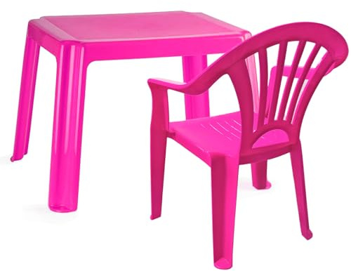 Acan Tradineur - Set de Mesa y Silla Mini Infantil de plástico, Modelo Tipi, Estructura sólida, niños, Interior y Exterior, salón, jardín, Fabricado en España (Fucsia) - NO APTAS para Adultos
