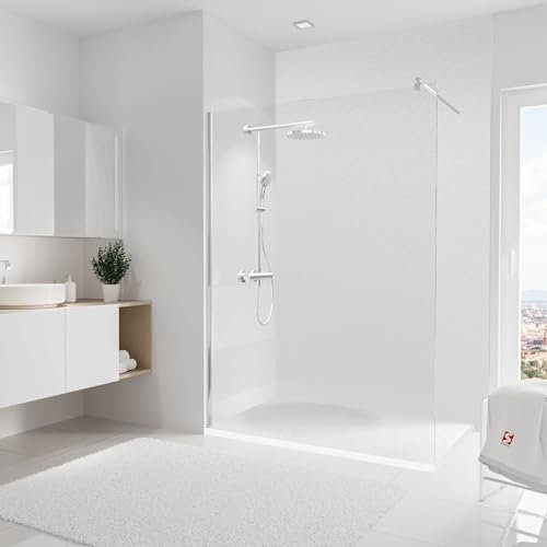 Schulte 1 panneau mural 150 x 255 cm, surface 3.82 m², épaisseur panneau 3 mm, revêtement salle de bain douche, résistant aux rayures, blanc structuré, DécoDesign, livré avec adhésif double face
