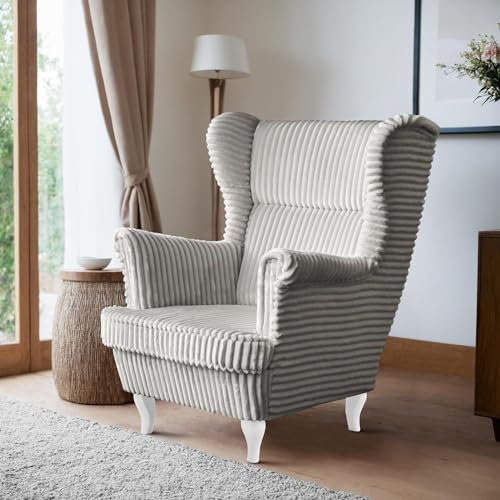 BEAUTY SOFA - Felix Sessel - Ohrensessel - Relaxsessel mit Armlehnen - Fernsehsessel - Polstersessel - für Wohnzimmer, Schlafzimmer - Sessel Wohnzimmer - Hellbeige (Tilia 03), Beine Weiß