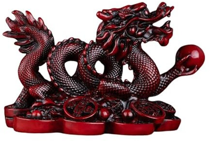 Statue de dragon rouge Feng Shui chinois pour la prospérité et la bonne fortune – 7 cm de haut moyen gothique décoratif décoratif idéal pour les femmes et les figurines de collection