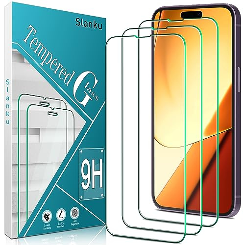 Slanku 3 Pack for iPhone 14 Pro Screen Protector, 6.1-Inch, 9H Tempered Glass Film, Full Coverage, Anti Scratch, Touch Sensitive, NO Bubbles, Easy To Install