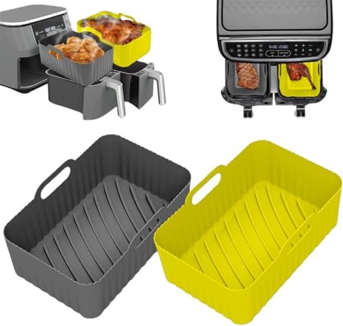 Zuvo Silicon Air Fryer Liners - Pack of 2 - Square Reusable Airfryer Liners for Baking - Ninja, COSORI & Tower Compatible Silicone Liners