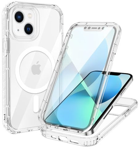XTCASE für iPhone 13 Hülle Magnetisch Kompatibel mit Magsafe, 360 Grad Ganzkörper Schutzhülle mit eingebauter Displayschutzfolie, Stoßfest Kratzfeste Nie Vergilbung FallSchutz, Transparent