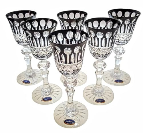 Marika Exklusive Kristall-Likörgläser 60 ml – Handgefertigte & gravierte Gläser für Liköre & Sherry – Set mit 6 edlen Gläsern – Hochwertiges Kristallglas mit einzigartigem Design - Schwarz