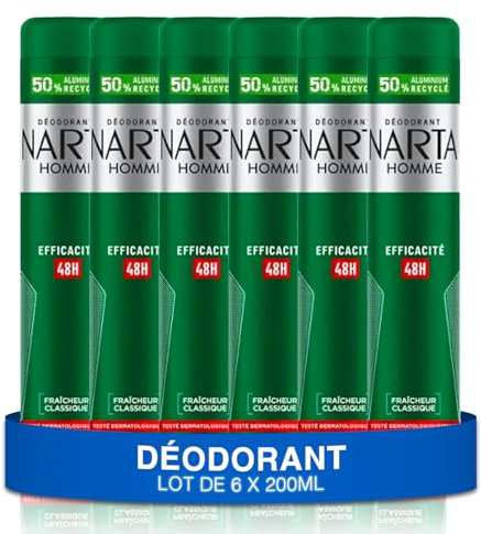 NARTA - Déodorant Homme - Fraîcheur Classique Spray Efficacité 48h - lot de 6x200ml