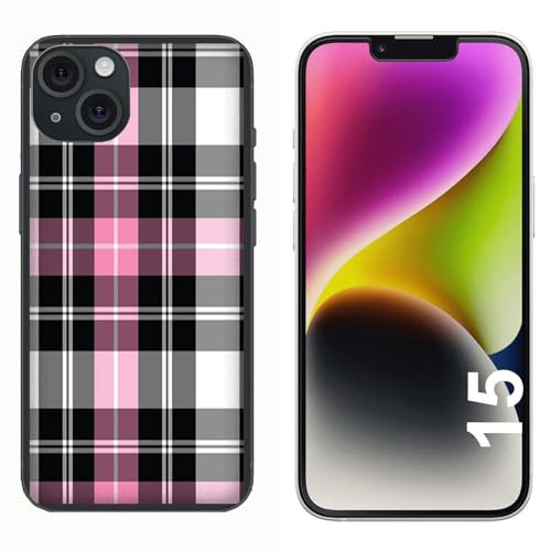 Generico Coque compatible avec Apple iPhone 15 écossais rose noir gris/gel de silicone souple TPU