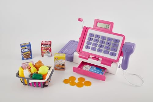 LINFUN KIDS Registratore di Cassa Bambini Portatile per Bambini con Scanner e Microfoni Adatto ai 3 Anni di età, Cassa Supermercato Giocattolo Gioco di Ruolo Regalo Ragazze Ragazzi