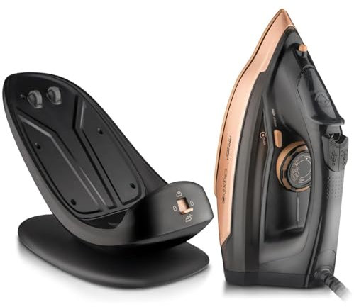 Dampfbügeleisen mit Kabel, 2600W Bügeleisen Dampf mit Keramiksohle, 300ml Wassertank, Keramik-Bügelsohle, Selbstreinigungs- & Sprühwasserfunktion, Antikalk, Tropfstopp (Schwarz)