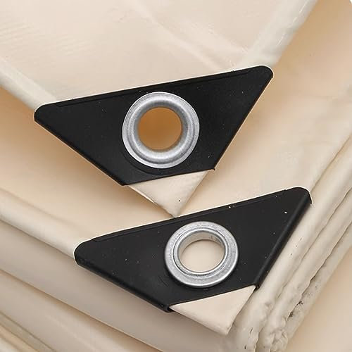 Lona beige duradera impermeable con ojales, cubierta de PVC de 4 x 4 m para muebles de exterior, troncos de madera, coches, camping y uso en el jardín