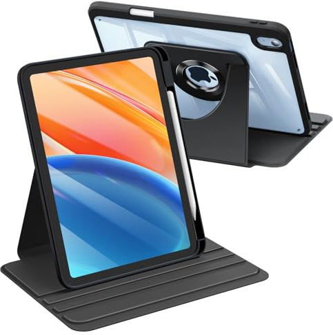 Fintie Rotierende Hülle für iPad (A16) 11./10. Generation 2025/2022 | 360 Grad Drehbare Schutzhülle Case mit Stifthalter, Transparente Acryl-Rückseite, Stoßfester Rahmen, Schwarz