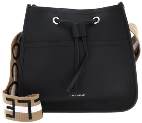 Coccinelle Leder Umhängetasche Schultertasche Raquel Crossbody Bag Noir/Cognac schwarz