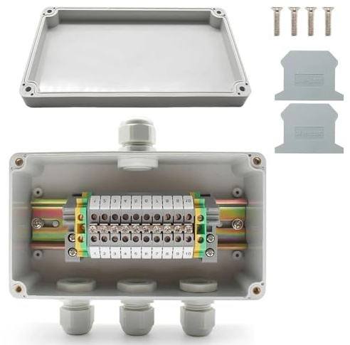 txuzong IP66 Abzweigdose 155x90x60mm | Aufputz Verteilerdose mit | 10-poliger Reihenklemme (UK2.5B) & DIN-Schiene | 1 Eingang 3 Ausgänge | für Außenbereich & Schaltschrank