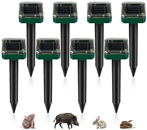 Ahuyentador solar de topos, 8 unidades: Ultrasonic Solar ahuyentador de topos, repelente de topos, control de topos, repelente de topos, ahuyentador de roedores, control de plagas con IP65 para jardín