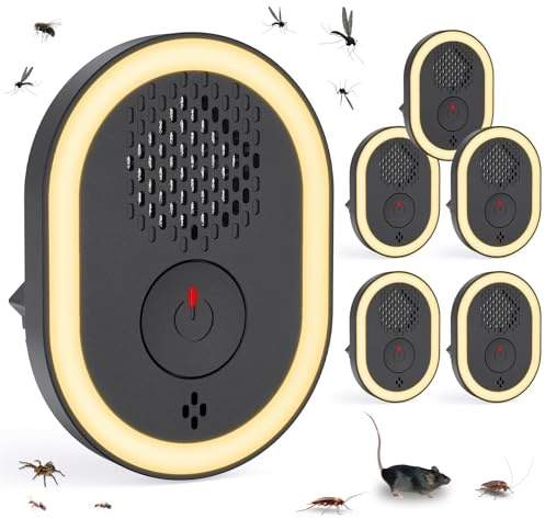 Ultraschall Schädlingsbekämpfer 6 Stück Mückenschutz, Ultraschall Elektrisch Insekten Stecker Mückenstecker Mäusevertreiber für Drinnen Mücken, Mäuse, Spinnen, Kakerlaken, Insekten, Flöhe, Motten