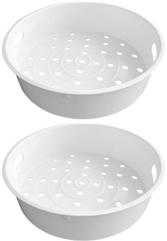 HYTROVE Plastic Steaming Basket 2pcs with Quick Steaming and Even Heating Stackable Steamer Insert Pans Kitchen Accessory Steamer Basket for Rice Cooker for Seafood