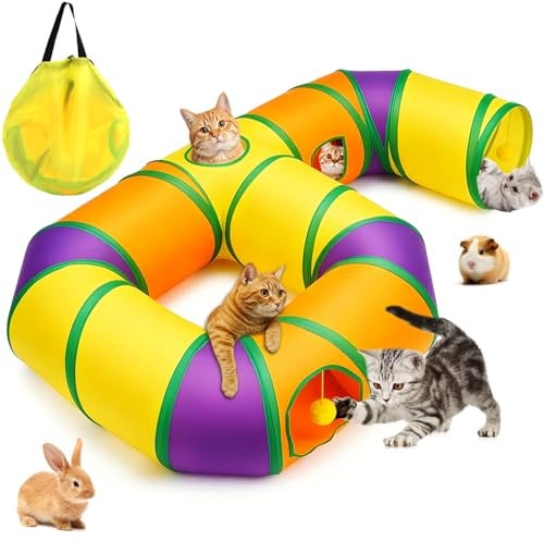 Katzenspielzeug Faltbarer Katzentunnel Große Kaninchen Tunnel Spieltunnel Interaktives Katzenspielzeug Spielzeug Katzen Selbstbeschäftigung mit Hängenden Pompons für Katze Welpen (Stil 3)