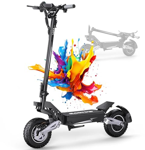 OOTD T10 Electric Scooter, 11 Inch Adult E Scooter Foldable with 48V 18Ah Battery 60KM Long Range, Big HD Display and Double Braking System & Shock Absorption, Off Road Electric Scooters for Teens
