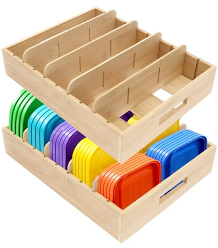 JUNFEIFLUX Lot de 2 supports de couvercle en bambou avec 5 compartiments chacun