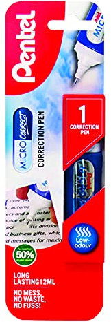 Pentel Micro Correct Fine Precision Tip Fluid Correction Pen, 12 ml, White,XZL31-W