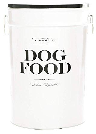 Harry Barker Bon Chien Dog Food Storage Canister – Large 11 gallon, Airtight Stainless Steel Pet Food Container, Stylish Kitchen Counter Dog Kibble Storage with Easy-Open Lid - White