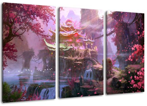 Fantasyworld 3-teilig auf Leinwand- Gesamtformat: 120x80 cm fertig gerahmte Kunstdruckbilder als Wandbild - Billiger als Ölbild oder Gemälde - KEIN Poster oder Plakat