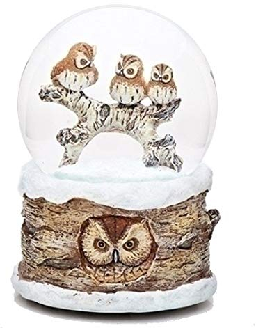 Roman, Schneekugel mit Musik, 100 mm, Eulen im Winterschnee.