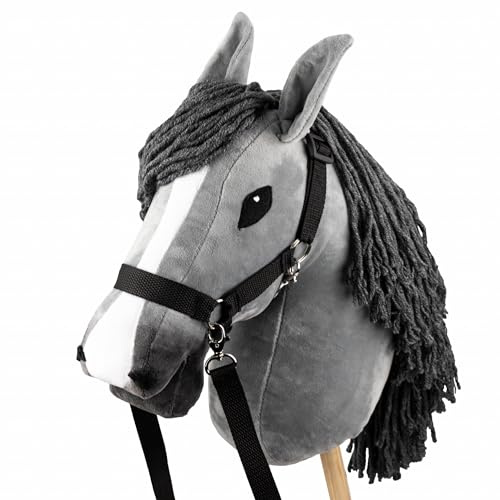 SKIPPI Käpphäst Grå, Stor Hobbyhäst A3, Häst med Träns och Tyglar Ingår, Present för Flickor, Hobbyhästning, Pinnehäst, Hobby Horsing, Hobby horse, Leksakshäst