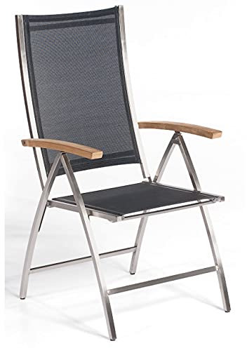 Sonnenpartner Klappsessel Paragon Edelstahl/Teakarmlehnen Textilgewebe schwarz