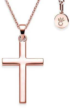 Kreuz Kette Rotgold (Silber 925 hochwertig vergoldet) + inkl. Luxusetui + Goldanhänger echt Silber Kreuzkette Rotgold ohne Stein Kreuzanhänger Anhänger Kommunion Konfirmation Taufkette FF526 VGRT45